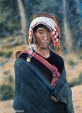 Akha Mother and Baby by John Rowland, Painting, Oil on Board