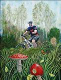 Cycling in the Lake District by John Rowland, Painting, Oil on Board