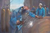 North Sea Welders by John Rowland, Painting, Pastel