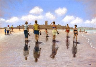 Carcavelos Reflections by John Rowland, Painting, Pastel on Paper