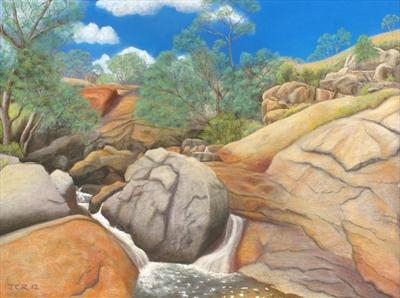 Darling Range Rock Pool by John Rowland, Painting, Pastel on Paper