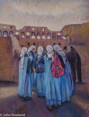 Five Sisters in Rome by John Rowland, Painting, Pastel