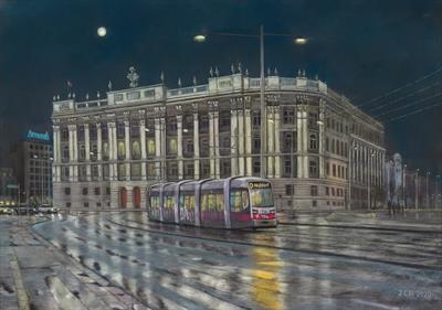 Last Tram to Nussdorf by John Rowland, Painting, Pastel