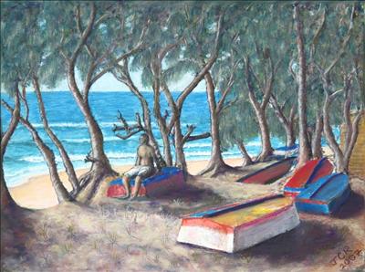 Tofu Beach by John Rowland, Painting, Pastel on Paper