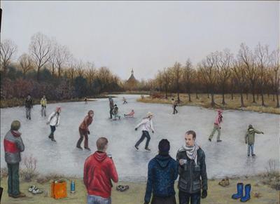 Vondelpark Skaters by John Rowland, Painting, Pastel on Paper