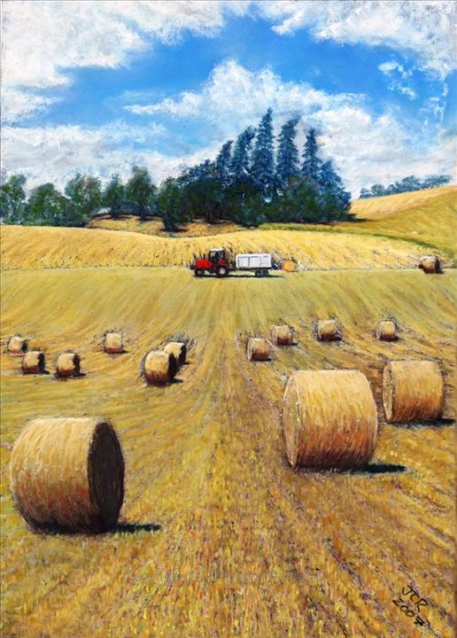Kinkell Barley Field by John Rowland, Painting, Pastel on Paper