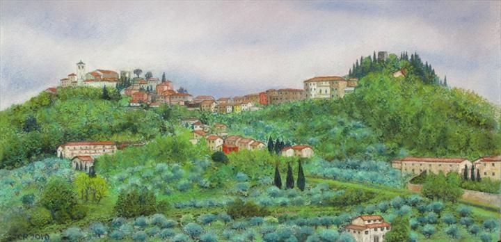 Montecatini Alto by John Rowland, Painting, Pastel on Paper