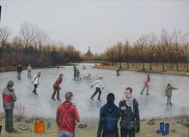 Vondelpark Skaters by John Rowland, Painting, Pastel on Paper